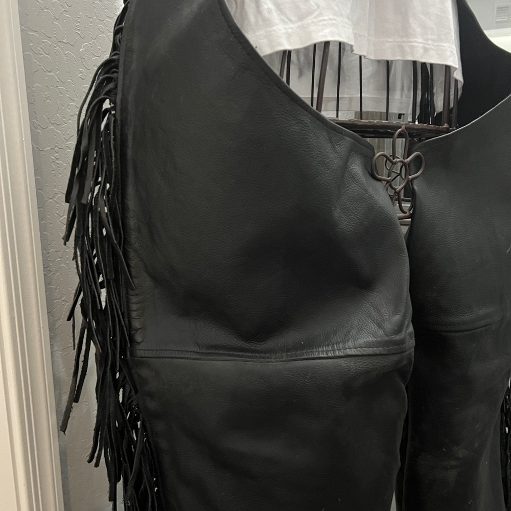 Unik Black Leather Fringe Chaps